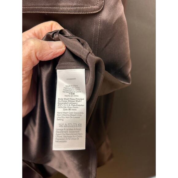 NWT J Crew100% Satin Brown Long Sleeve Blouse Button Down Pockets  Sz Small - Picture 11 of 13